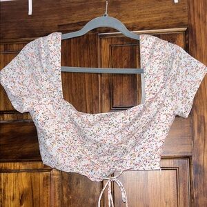 Princess Polly White Floral Square-Neck Crop Top with Tie